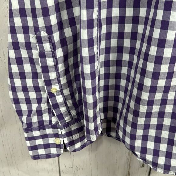 J Crew Mens Slim Fit Check Purple White Long Sleeve Cotton Button Down Shirt - Picture 8 of 15